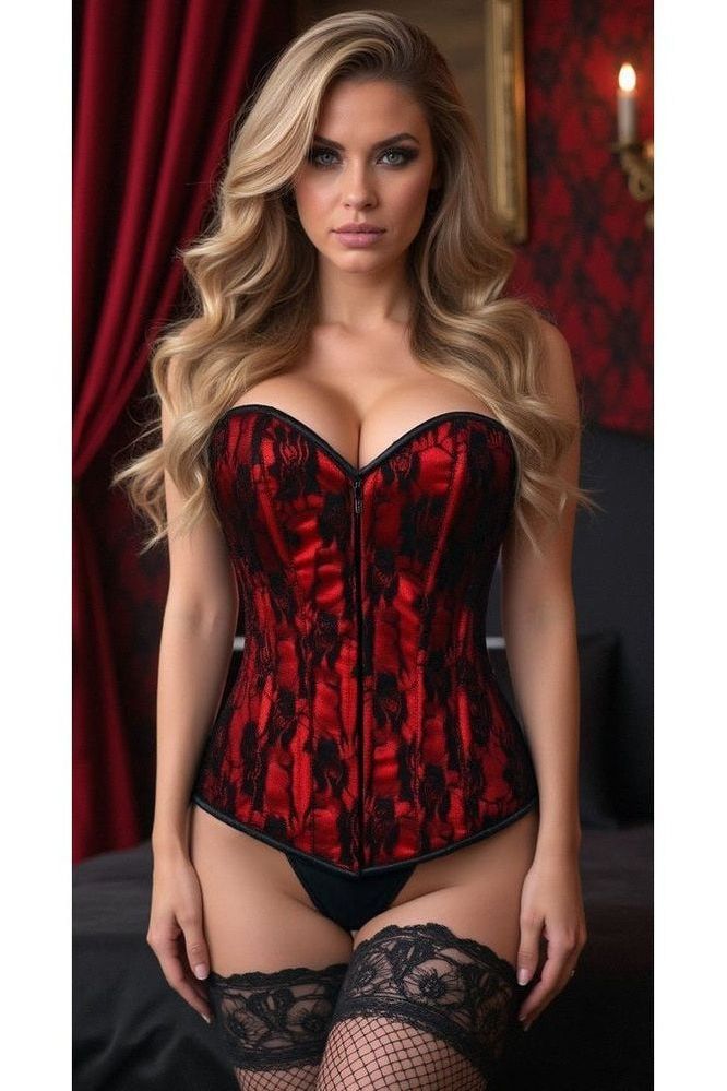 Lavish Red Lace Front Zipper Corset - Daisy Corsets