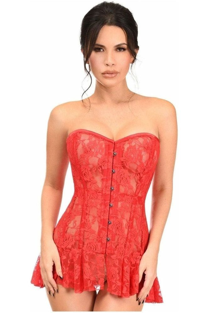 Lavish Red Sheer Lace Corset Dress - Daisy Corsets