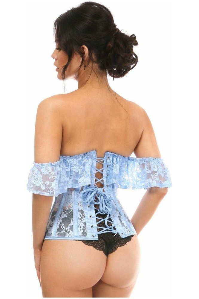 Lavish Sheer Lt Blue Lace Underbust Underwire Corset w/Ruffle Sleeve