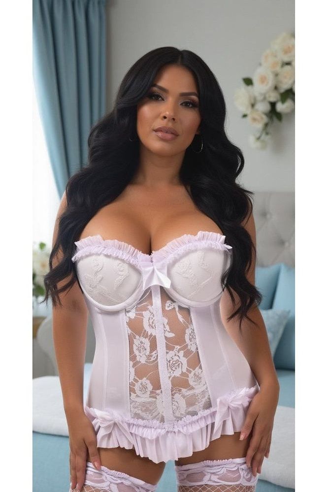 Lavish White Lycra & Lace Hook & Eye Stretch Bustier Corset - Daisy Corsets