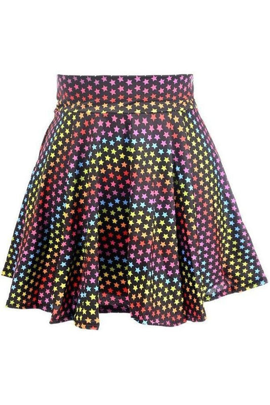 Rainbow Stars Print Stretch Lycra Skirt - Daisy Corsets