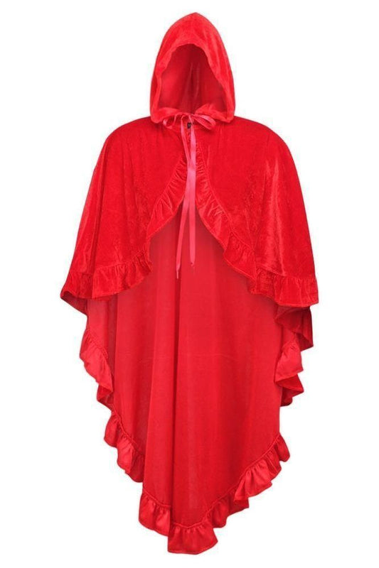 Red Velvet Hooded Ruffle Cape - Daisy Corsets