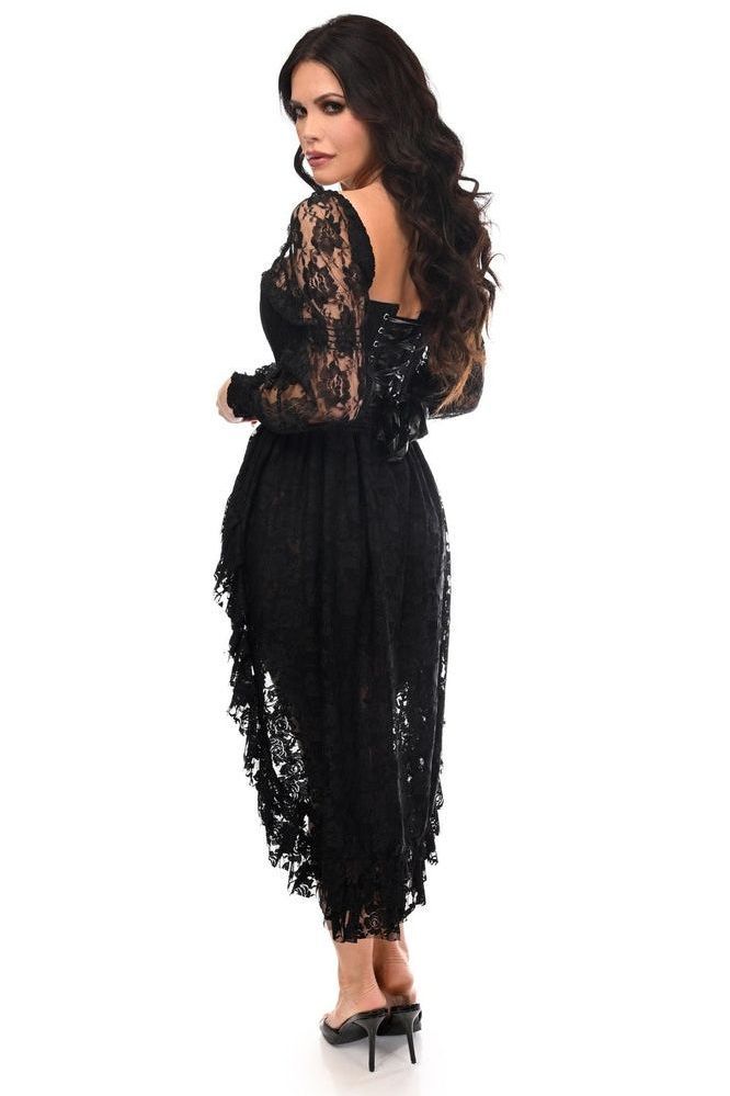 Top Drawer 2 PC Black Lace Steel Boned Corset & Lace Skirt Set - Daisy Corsets
