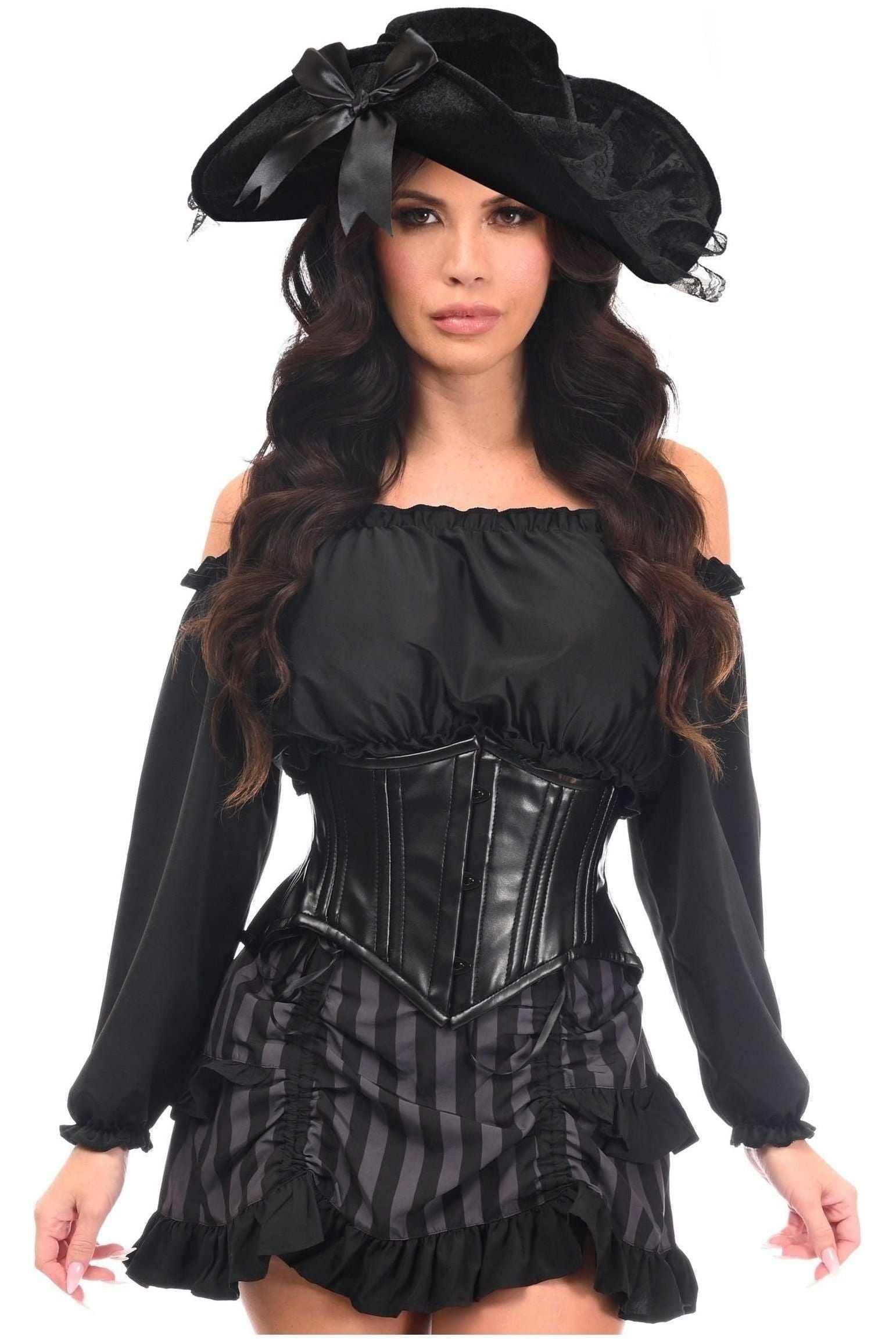 Top Drawer 4 PC Black/Grey Striped Premium Pirate Corset Costume - Daisy Corsets