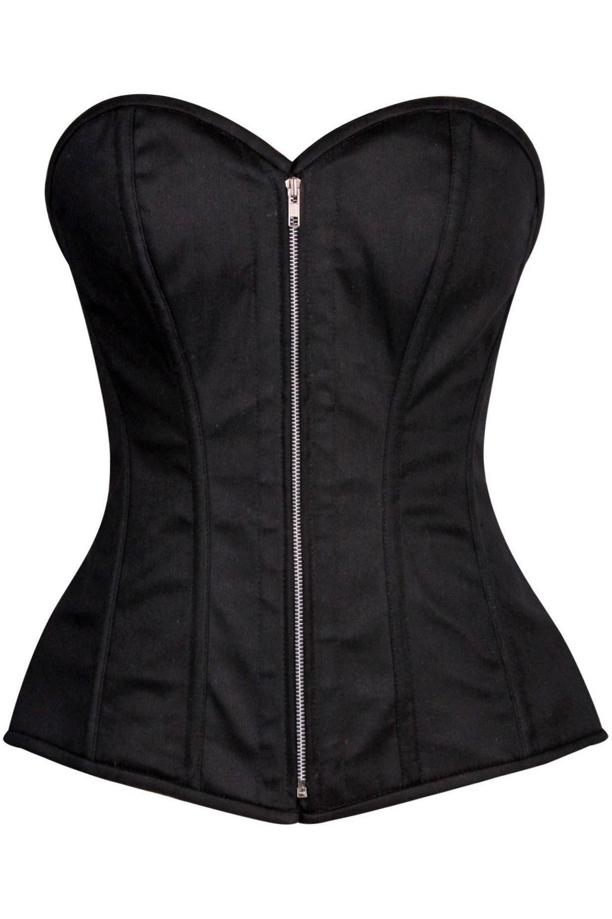 Top Drawer Black Cotton Steel Boned Corset w/Zipper - Daisy Corsets
