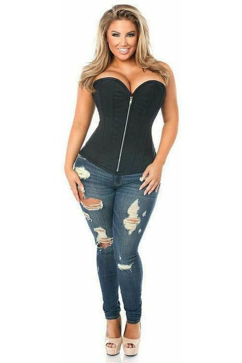 Top Drawer Black Cotton Steel Boned Corset w/Zipper - Daisy Corsets