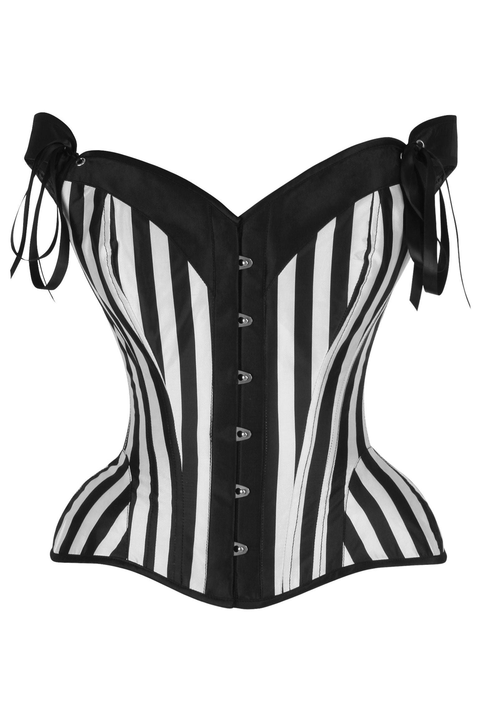 Top Drawer Black/White Striped Steel Boned Corset w/Straps - Daisy Corsets