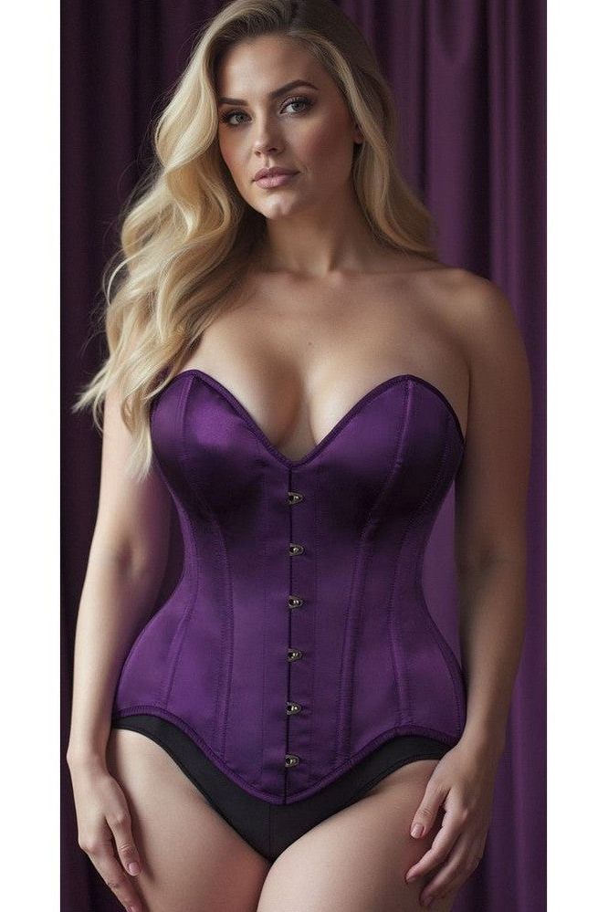 Top Drawer Dark Purple Satin Steel Boned Overbust Corset - Daisy Corsets