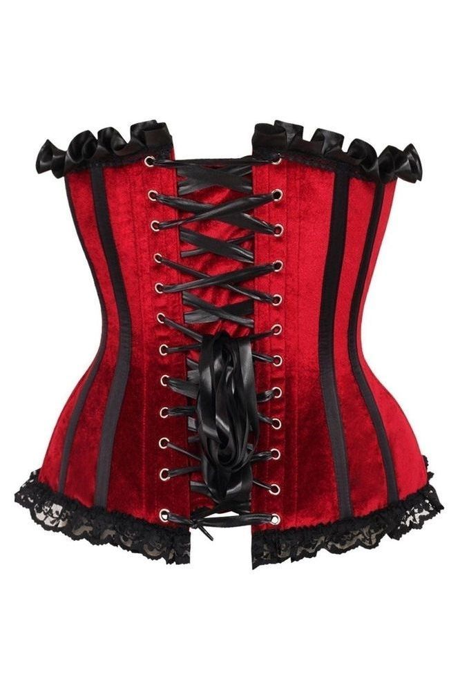 Top Drawer Dark Red Velvet Steel Boned Burlesque Corset - Daisy Corsets