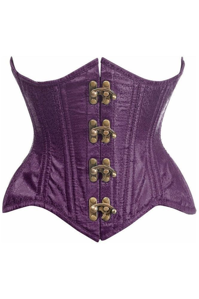 Top Drawer Double Steel Boned Plum Brocade Curvy Underbust Corset - Daisy Corsets