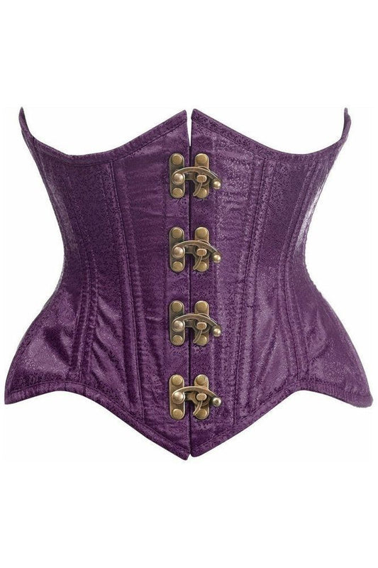 Top Drawer Double Steel Boned Plum Brocade Curvy Underbust Corset - Daisy Corsets