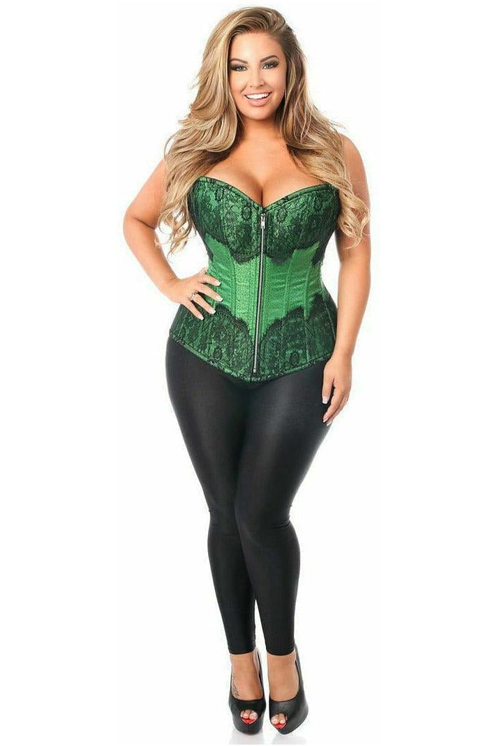 Top Drawer Emerald Brocade Steel Boned Corset w/Black Eyelash Lace - Daisy Corsets
