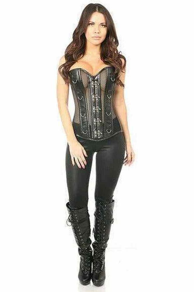 Top Drawer Faux Leather & Fishnet Steel Boned Corset - Daisy Corsets