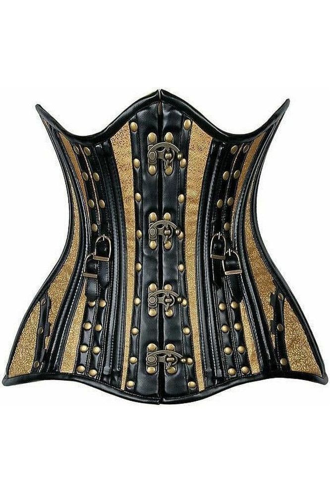 Top Drawer Faux Leather & Gold Brocade Steel Boned Under Bust Corset - Daisy Corsets