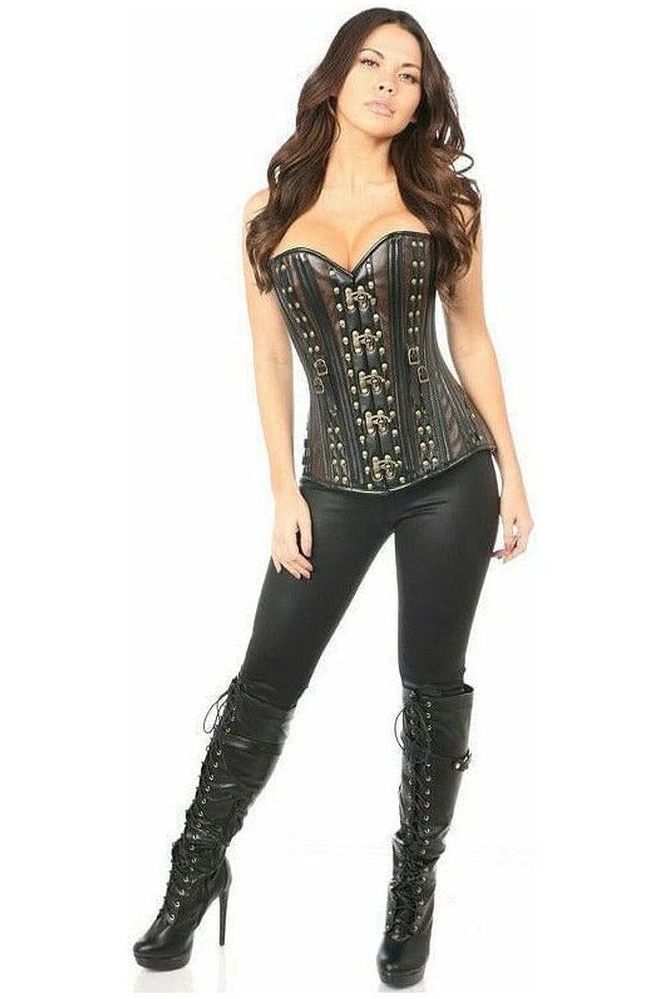 Top Drawer Faux Leather Steel Boned Corset w/Rivets