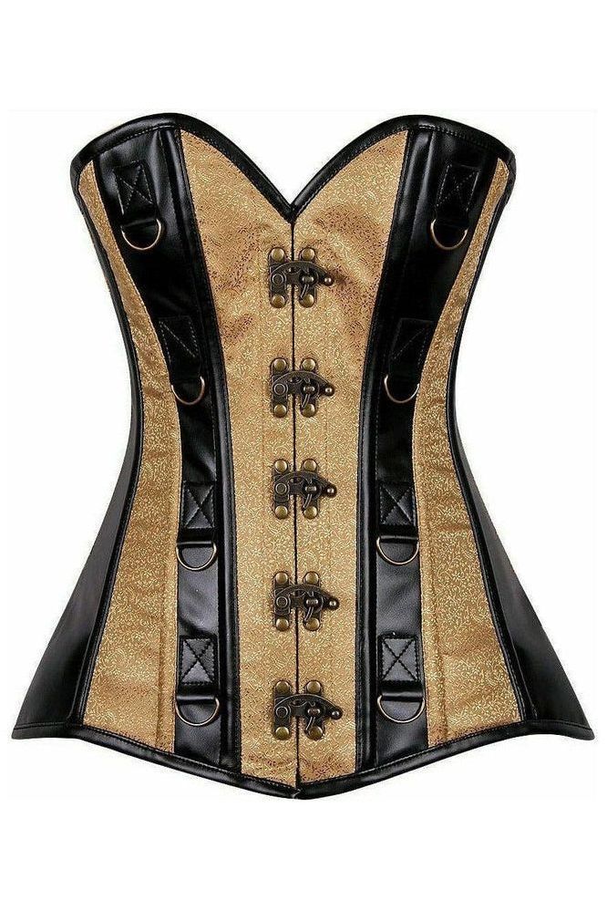 Top Drawer Gold Brocade & Faux Leather Steel Boned Corset - Daisy Corsets