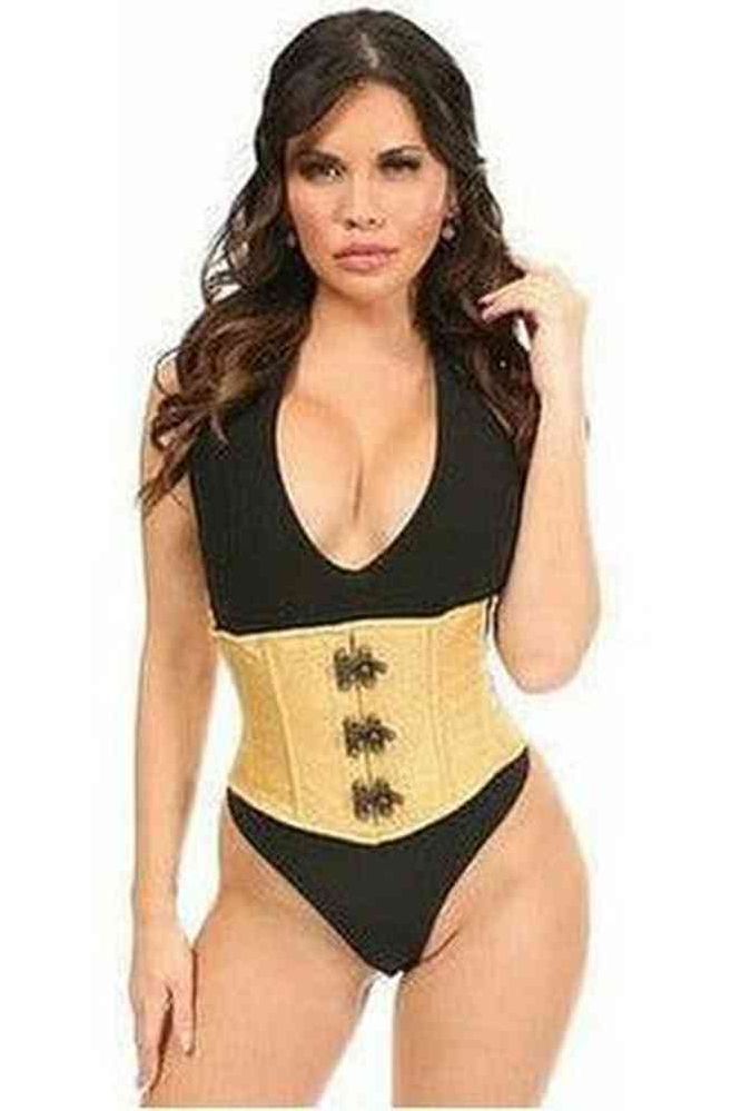 Top Drawer Gold Brocade Steel Boned Mini Cincher w/Clasps - Daisy Corsets