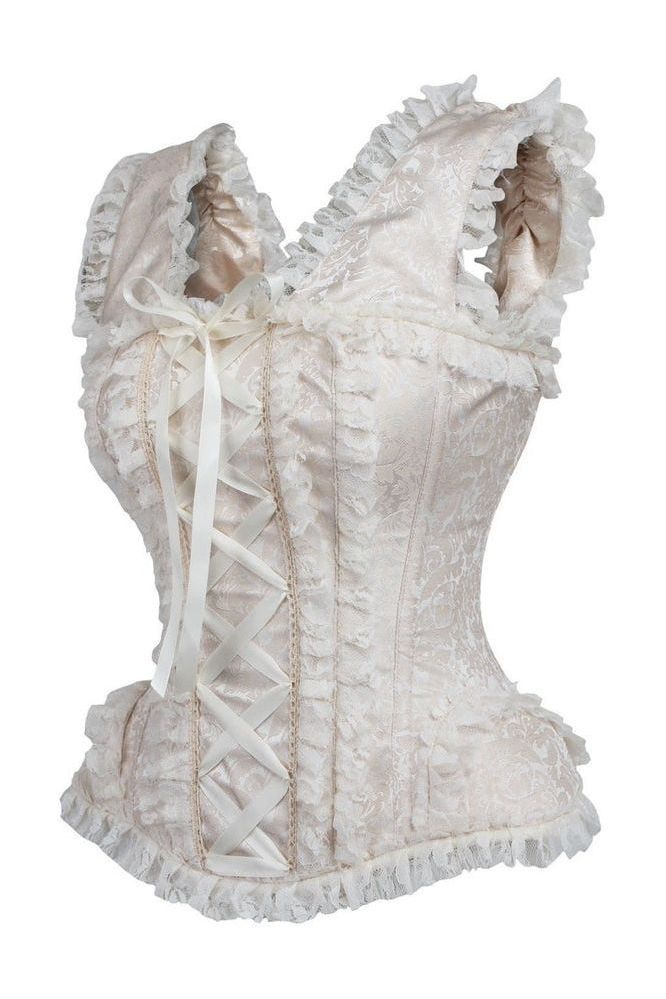 Top Drawer Ivory Brocade & Lace Steel Boned Corset w/Cap Sleeves - Daisy Corsets