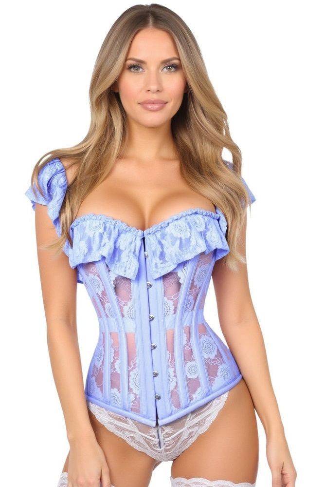 Top Drawer Lt Blue Sheer Lace Steel Boned Corset - Daisy Corsets