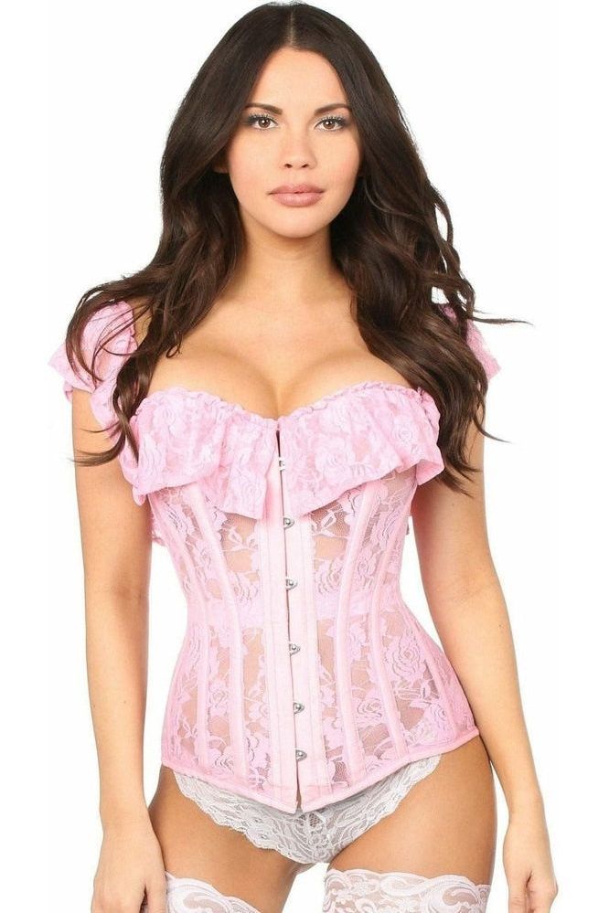 Top Drawer Lt Pink Sheer Lace Steel Boned Corset - Daisy Corsets
