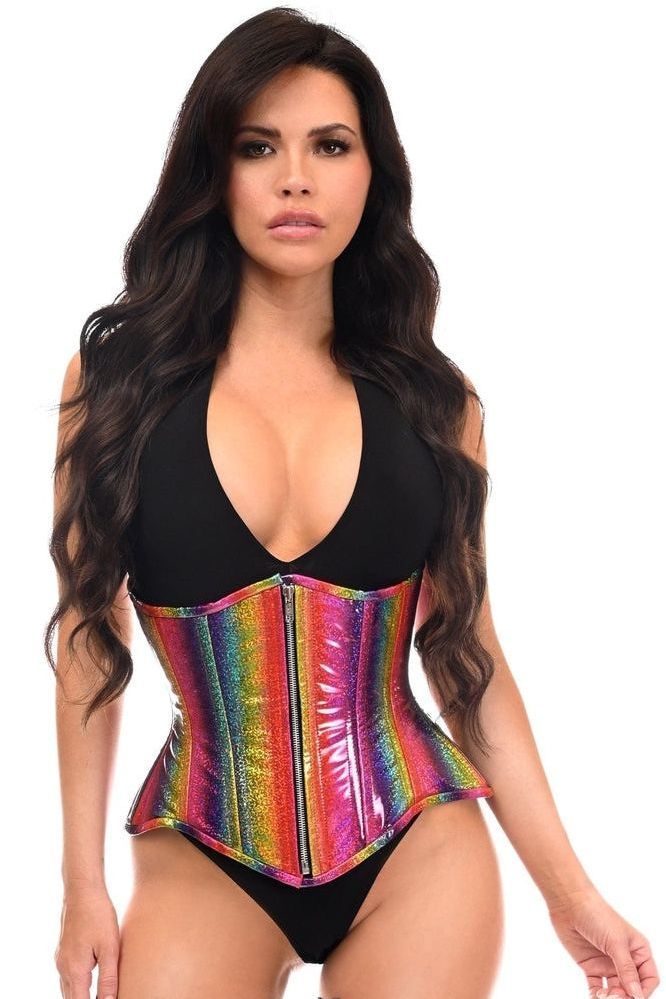 Top Drawer Rainbow Glitter Double Steel Boned Underbust Waist Cincher Corset - Daisy Corsets