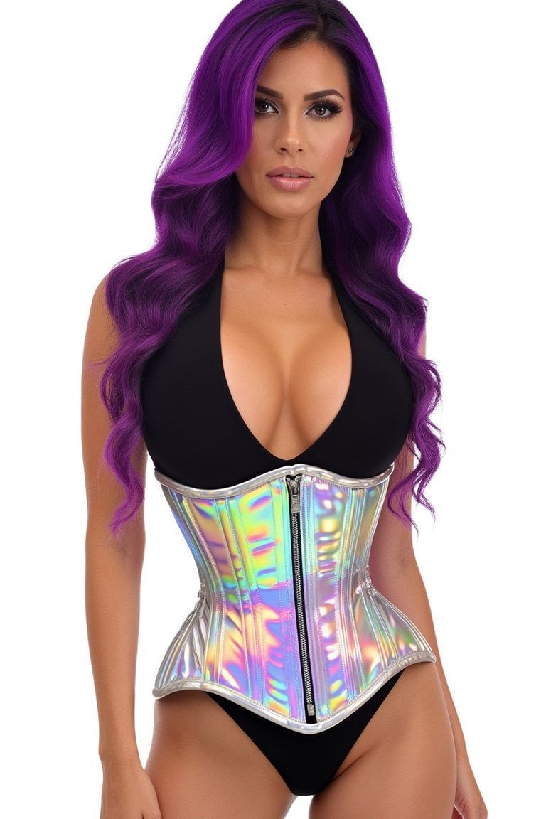Top Drawer Silver Holo Double Steel Boned Underbust Waist Cincher Corset - Daisy Corsets