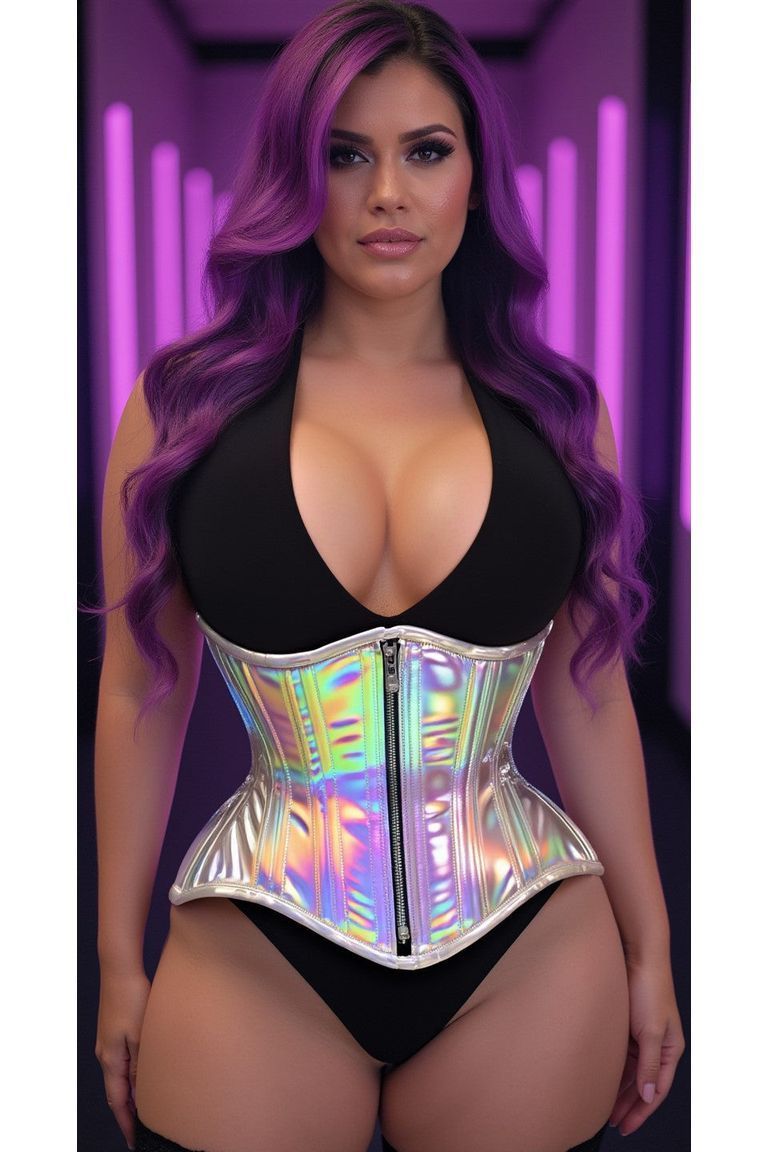 Top Drawer Silver Holo Double Steel Boned Underbust Waist Cincher Corset - Daisy Corsets