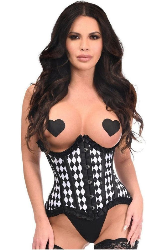 Top Drawer Steel Boned Diamond Print Underwire Curvy Cut Waist Cincher Corset - Daisy Corsets