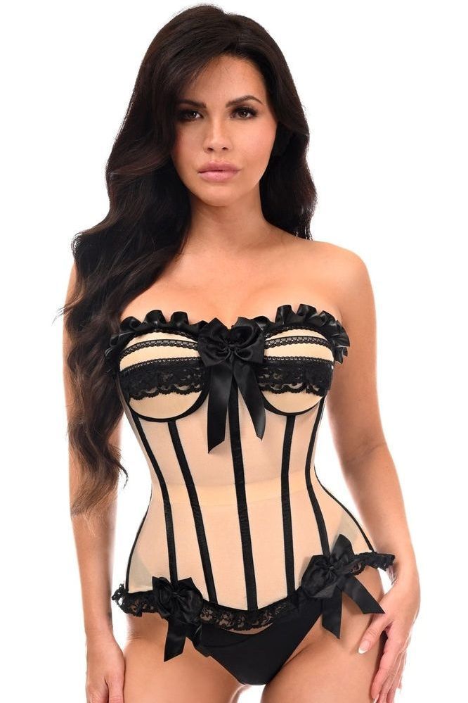 Top Drawer Steel Boned Nude & Black Mesh Underwire Bustier Corset - Daisy Corsets
