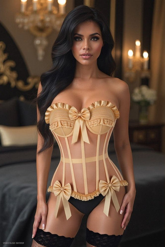 Top Drawer Steel Boned Nude Mesh Underwire Bustier Corset - Daisy Corsets