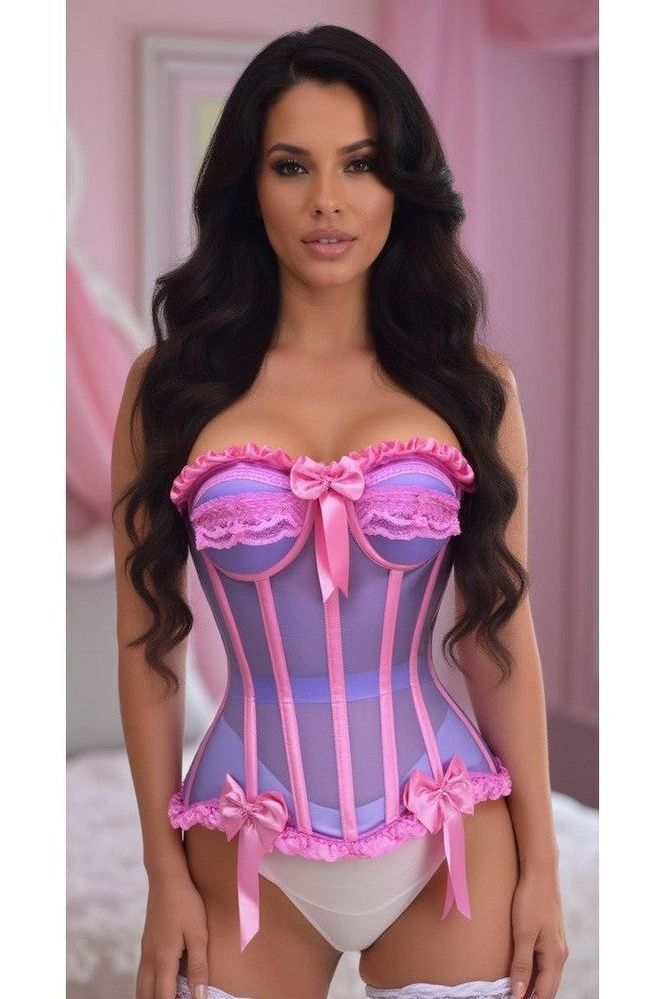 Top Drawer Steel Boned Purple/Pink Mesh Underwire Bustier Corset - Daisy Corsets