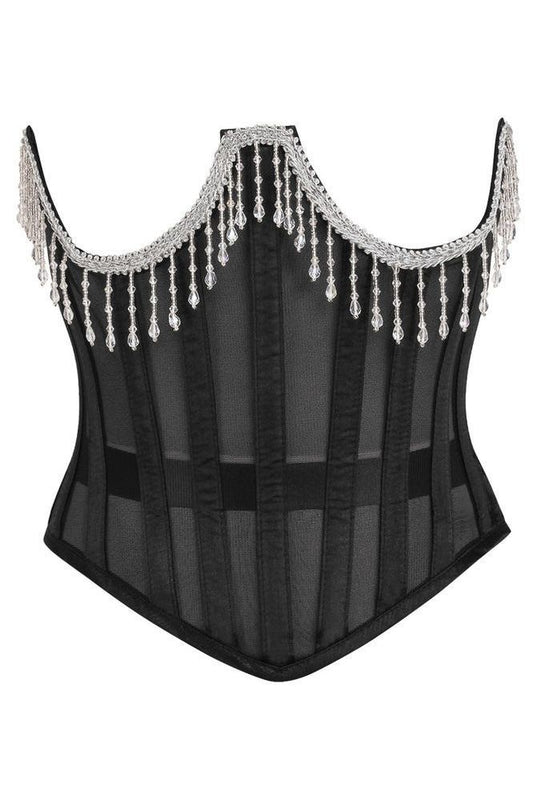 Top Drawer Steel Boned Sheer Underwire Waist Cincher w/Fringe - Daisy Corsets