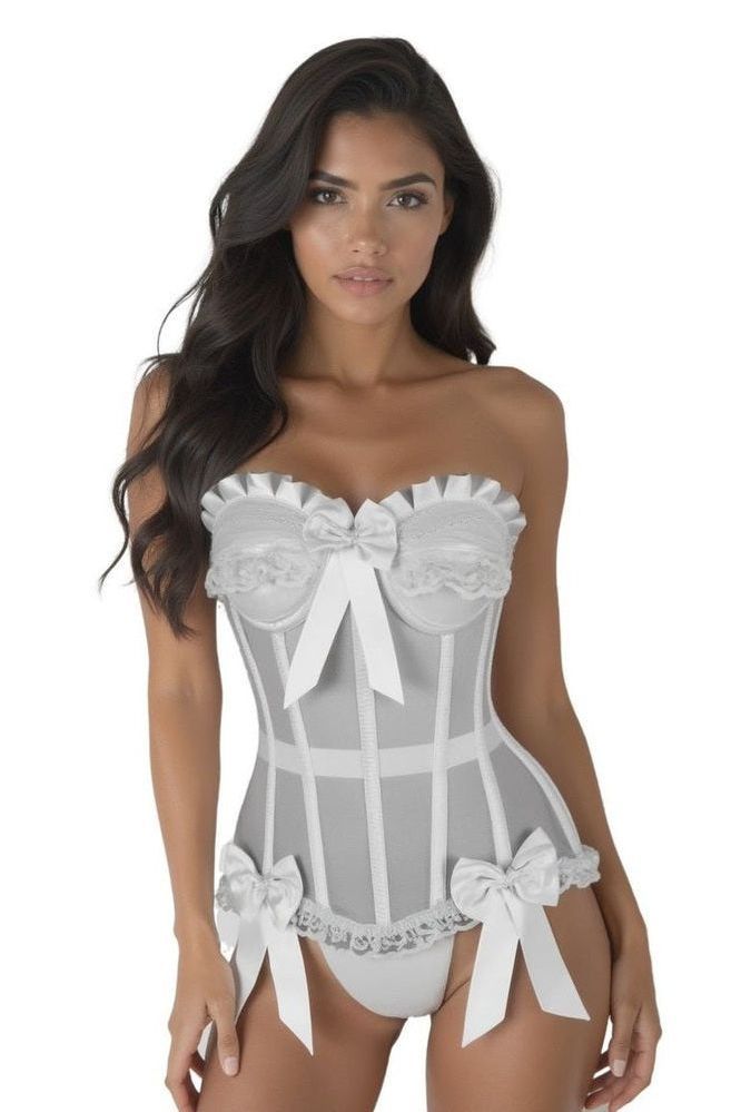 Top Drawer Steel Boned White Mesh Underwire Bustier Corset - Daisy Corsets