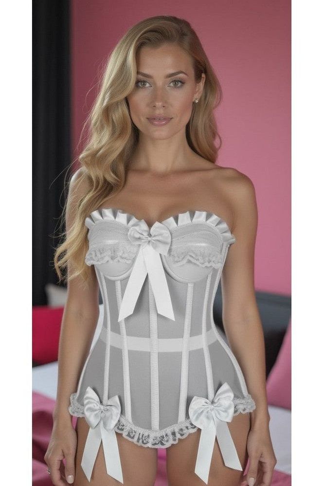 Top Drawer Steel Boned White Mesh Underwire Bustier Corset - Daisy Corsets