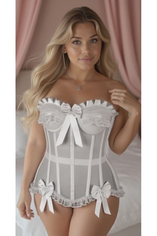 Top Drawer Steel Boned White Mesh Underwire Bustier Corset - Daisy Corsets