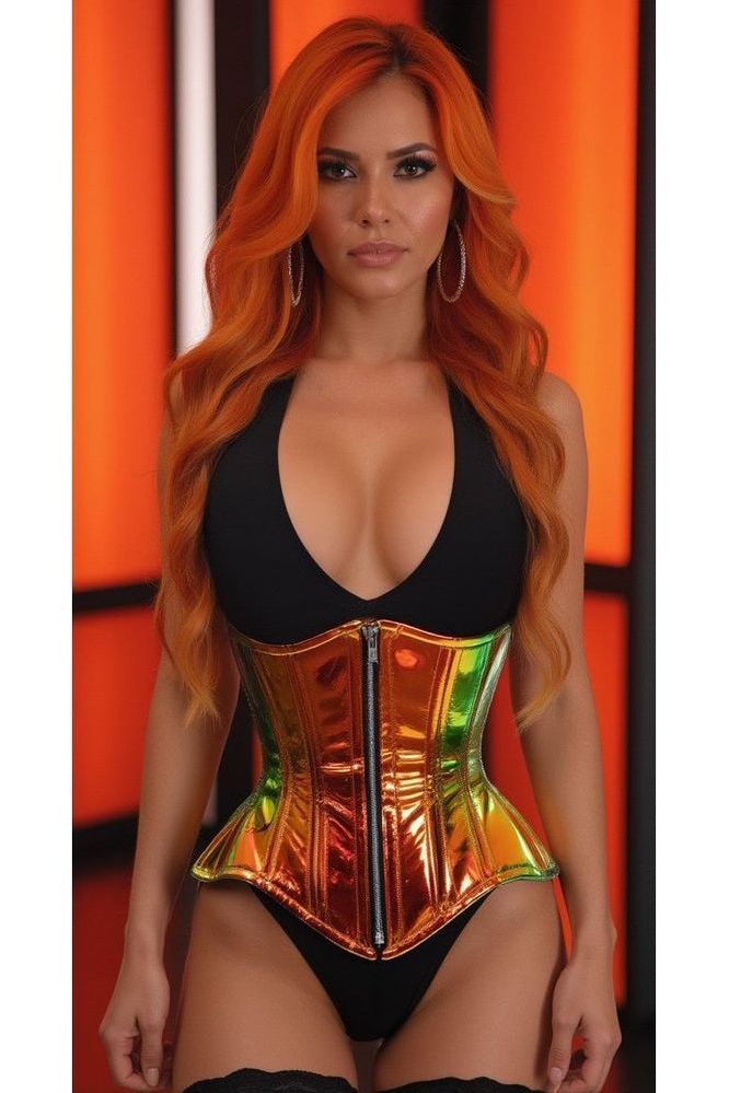 Top Drawer Sunset Holo Double Steel Boned Underbust Waist Cincher Corset - Daisy Corsets