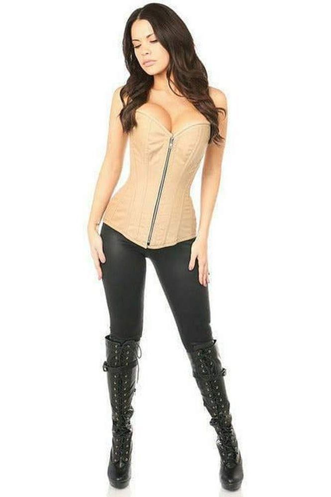 Top Drawer Tan Cotton Steel Boned Corset w/Zipper - Daisy Corsets