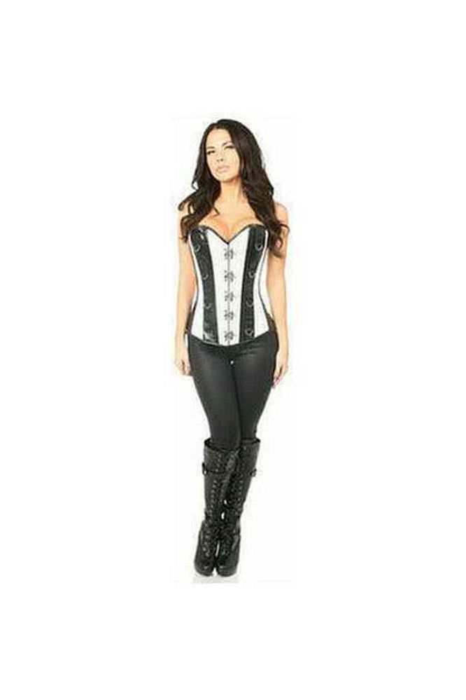 Top Drawer White Brocade & Faux Leather Steel Boned Corset - Daisy Corsets
