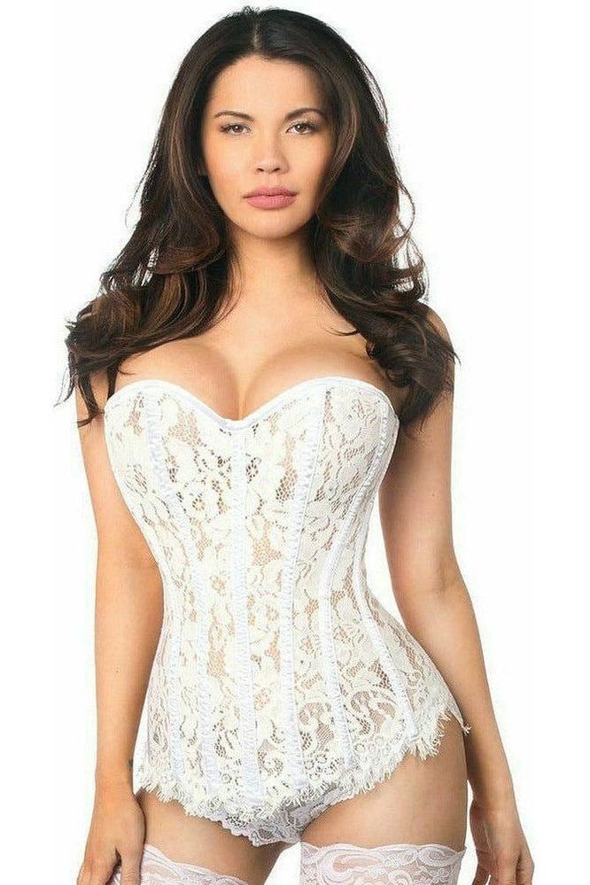 Top Drawer White Lace Steel Boned Corset w/Rhinestones - Daisy Corsets