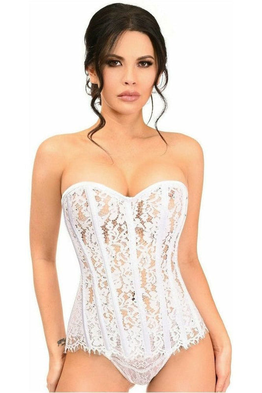 Top Drawer White Lace Steel Boned Corset w/Rhinestones - Daisy Corsets