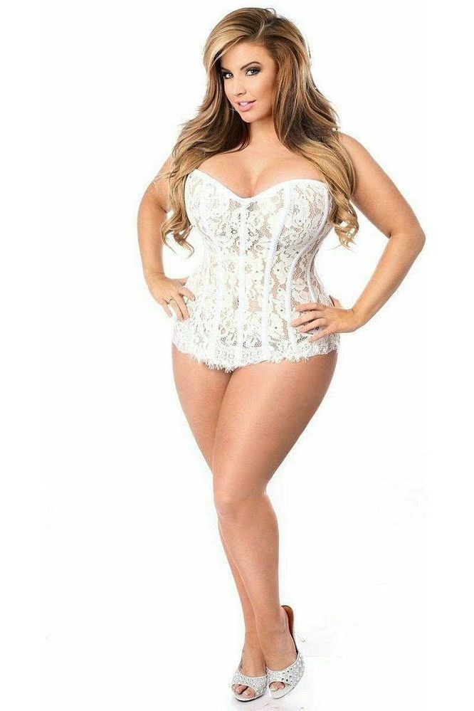 Top Drawer White Lace Steel Boned Corset w/Rhinestones - Daisy Corsets