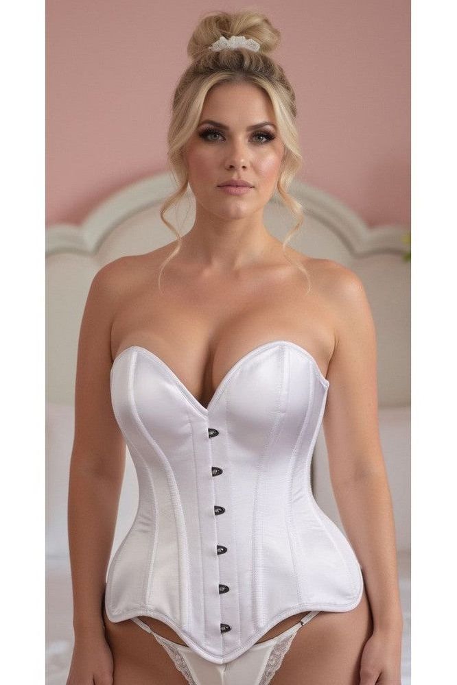 Top Drawer White Satin Steel Boned Overbust Corset - Daisy Corsets