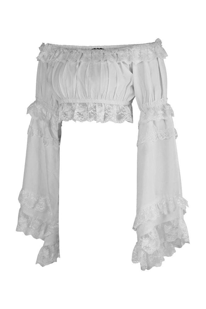 White Smocked Flare Sleeve Peasant Top - Daisy Corsets