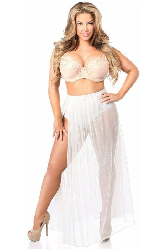 White/Silver Sheer Glitter Skirt - Daisy Corsets